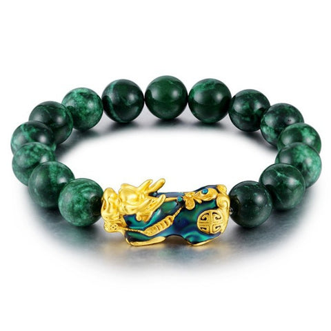 Bluestone emerald green imitation sand gold color-changing Pixiu bracelet, green bracelet bracelet m3331249