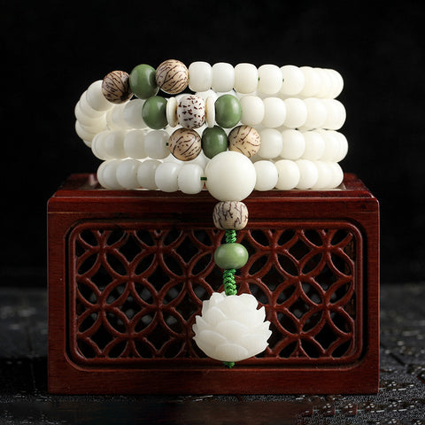 Natural White Jade Bodhi Bracelet 108 Buddha Beads Bracelet Ethnic Style Wenwan Bodhi m3331234