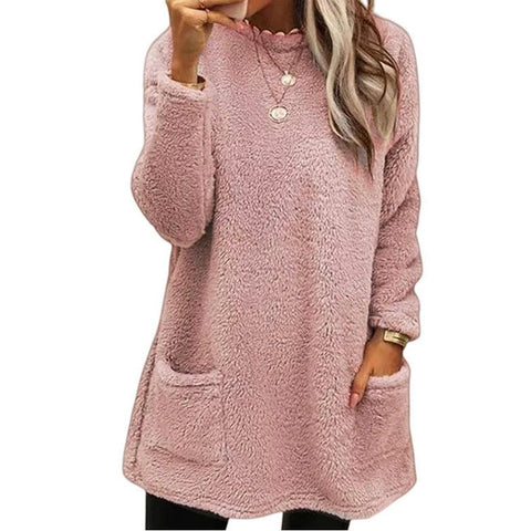 Long Sleeve Pocket Plush Sweater T-Shirt Top m300888