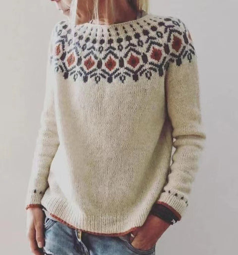 Crew neck color matching loose fashion pullover knitted sweater m300485