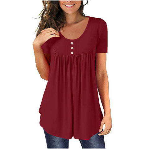 Tunic top casual shirt V-neck short-sleeved button-up T-shirt m300903