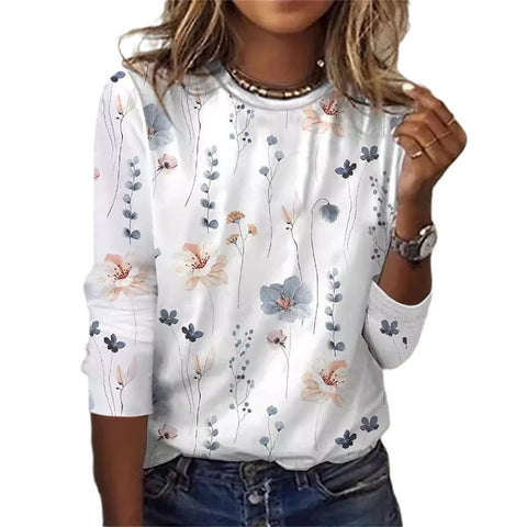 Long Sleeve T-Shirt Women's Solid Color Flower m300934