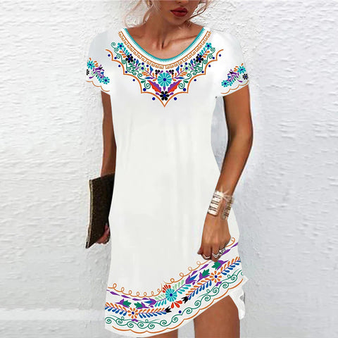 Mid-Waist Printed Casual Short Sleeve Dress M300193