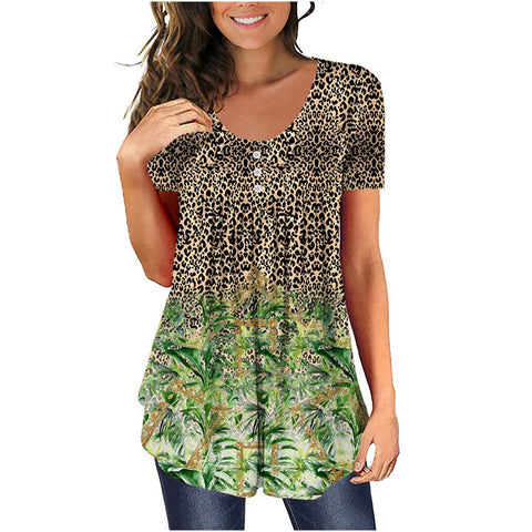 Tunic top casual shirt V-neck short-sleeved button-up T-shirt m300903