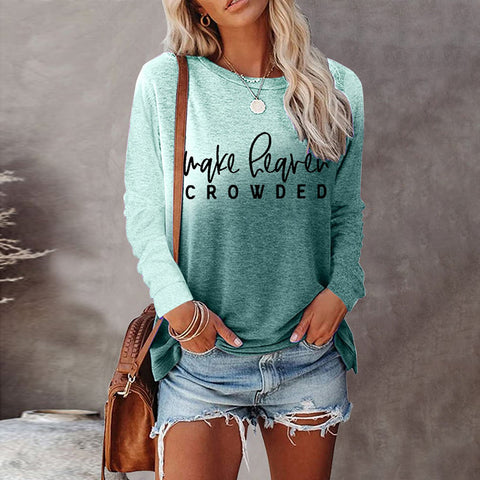 Crew neck T-shirt women's long-sleeved loose printed top m300648