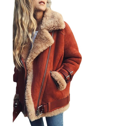 Locomotive deerskin fleece lamb wool coat women's lapel fur cotton coat m300544