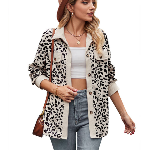 Leopard print button long sleeve jacket shirt jacket m300523