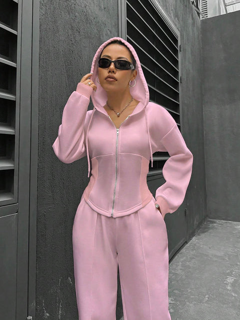 Two-piece trendy hooded cardigan slim casual two-piece suit women's m300946