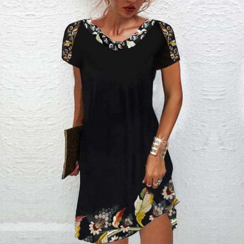 Mid-Waist Printed Casual Short Sleeve Dress M300193