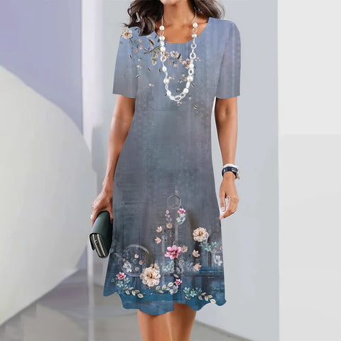 Digital Printing Fashion Casual Loose Women's Large Round Neck Dress M300038