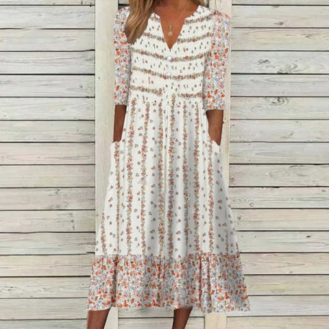 Printed Button Half Sleeve Dress M300188