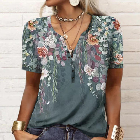 Women's short-sleeved printed ethnic fashion T-shirt women's m300017