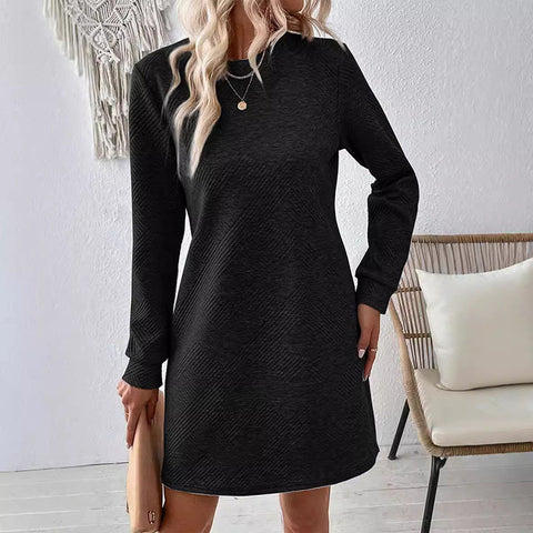 Autumn and winter dress simple and versatile texture round neck long-sleeved short skirt m300702