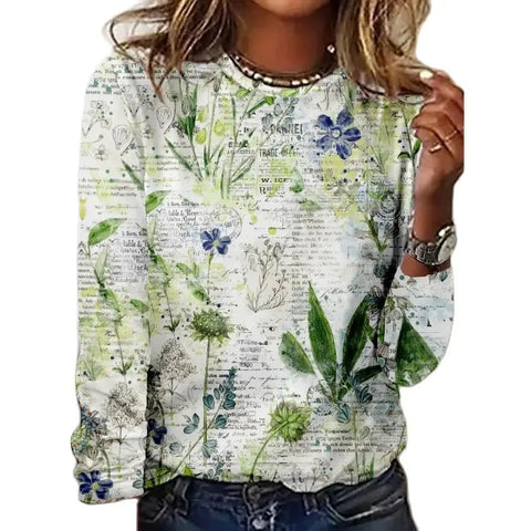 Long Sleeve T-Shirt Women's Solid Color Flower m300934