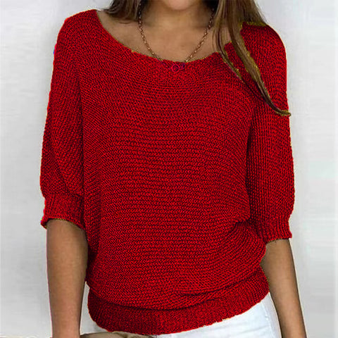 Crew neck knitted sweater elegant seven-quarter sleeve top air-conditioning shirt m300490