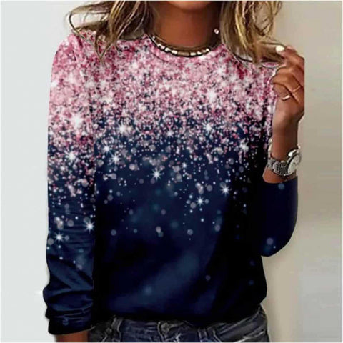 Crew neck T-shirt women's long-sleeved loose printed top m300648