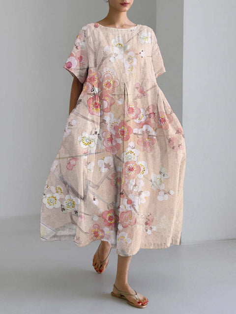 Loose new retro floral loose women's printed long dress m300916