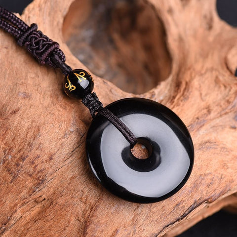 Natural obsidian safety buckle pendant, item jade pendant, natal year golden dazzling stone touch gold talisman women's necklace m3331250