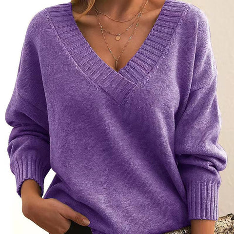 Pullover women's loose V-neck casual versatile knitted sweater m300494