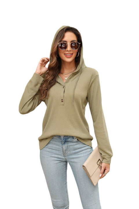 Waffle strappy hooded long-sleeved t-shirt top women's m300547