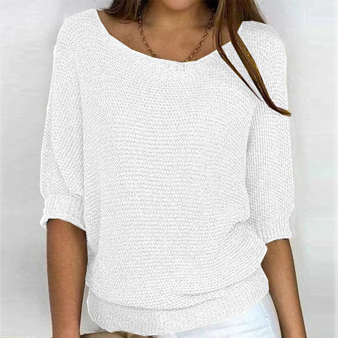 Crew neck knitted sweater elegant seven-quarter sleeve top air-conditioning shirt m300490