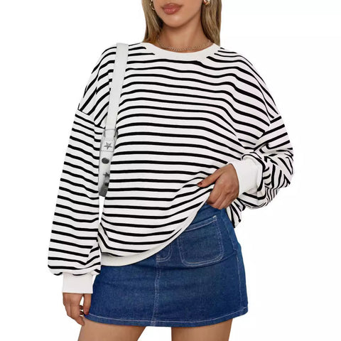 Autumn and winter new color striped crew neck loose sweatshirt sweater m300527