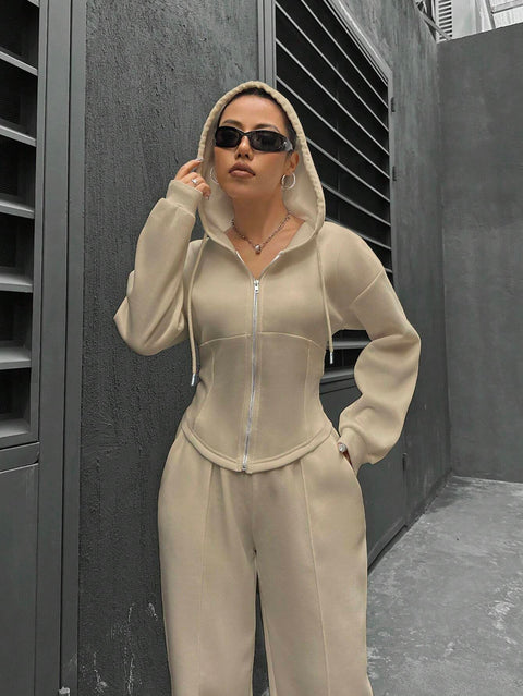 Two-piece trendy hooded cardigan slim casual two-piece suit women's m300946