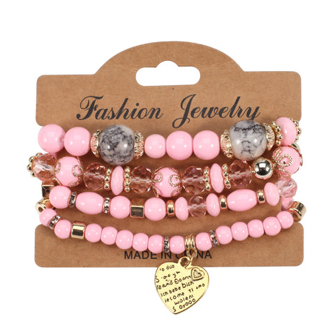 Bohemian beaded peach heart love bracelet, rhinestone elastic bracelet m3331225