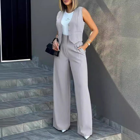 Fashion suit vest vest wide-leg pants casual suit m300059