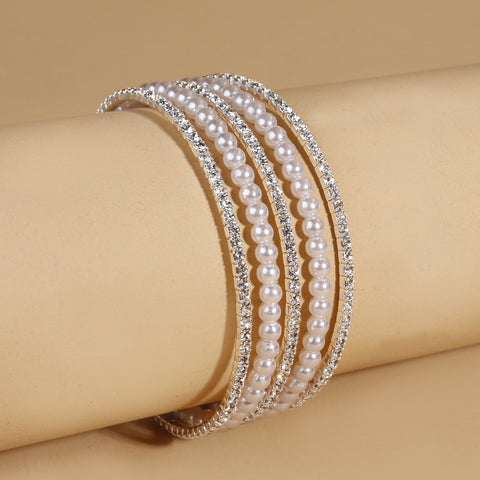 Metal multi-layered diamond pearl claw chain female M3331117