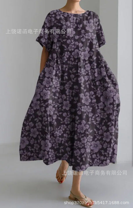 Loose new retro floral loose women's printed long dress m300916