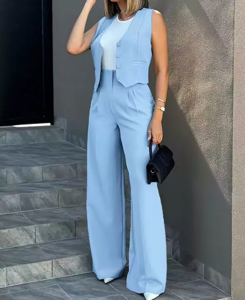 Fashion suit vest vest wide-leg pants casual suit m300059