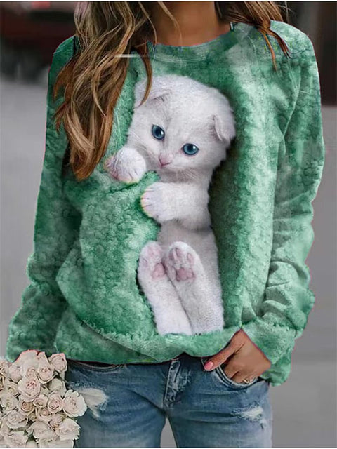 Spring and summer animal loose print long-sleeved crew neck sweater m300744