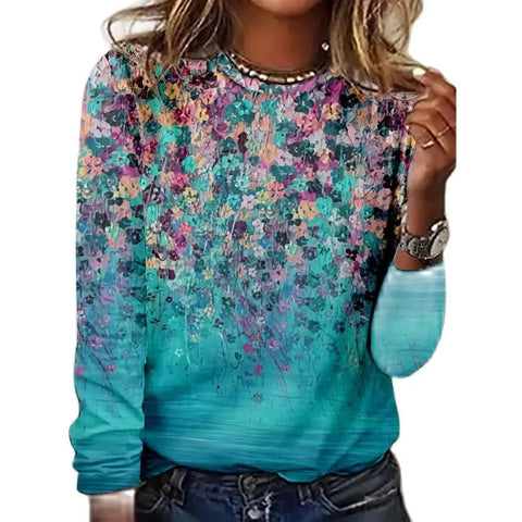 Long Sleeve T-Shirt Women's Solid Color Flower m300934