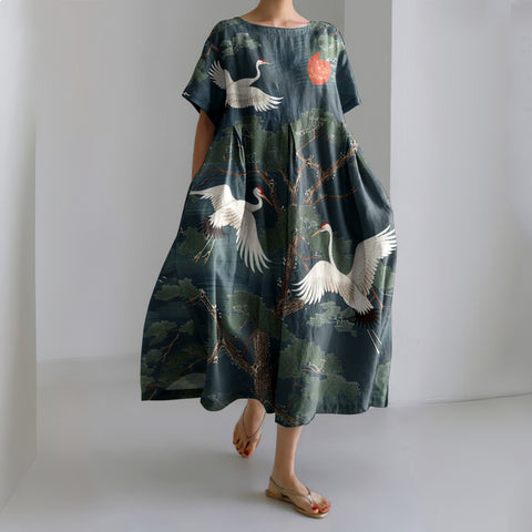 Loose new retro floral loose women's printed long dress m300916