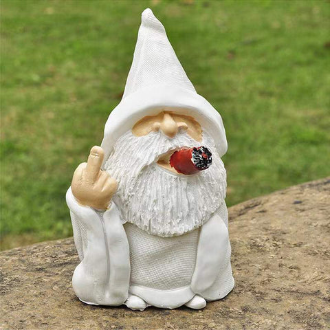 Garden smoking dwarf resin handicraft statue of white bearded elderly man m3330989