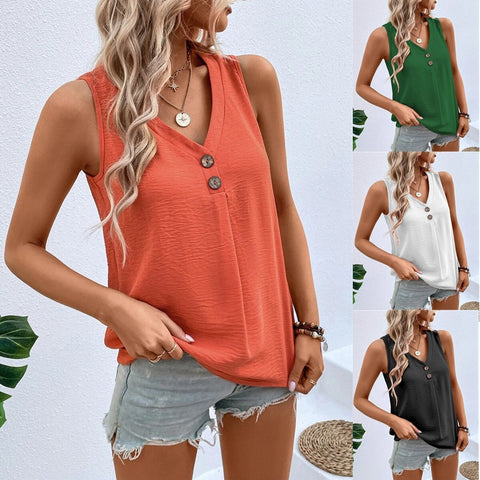 V-neck button-down vest top T-shirt loose casual shirt m301028