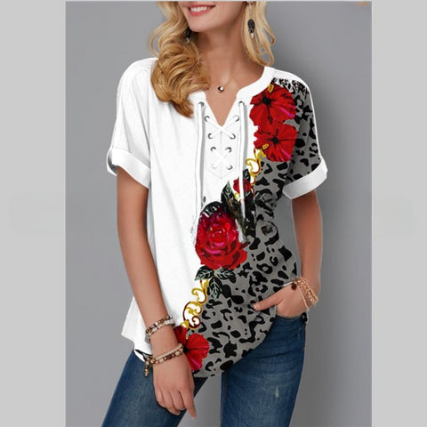 Summer Printed Lace-up Women's Loose Tops M300208