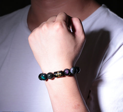 Rainbow eye obsidian bracelet men's bracelet women's six-character mantra m3331248