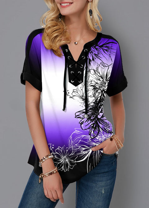 Summer Printed Lace-up Women's Loose Tops M300208