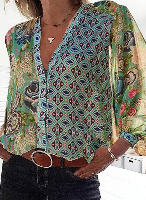 Blouses florales à manches longues et décolleté en V m161507114