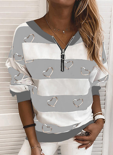 Geometric V Neckline Zipper Sweatshirts m161500603 (5682668)