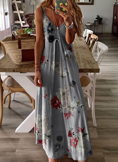 Floral Slip Camisole Neckline Maxi A line Dress m161503273 (5720083)