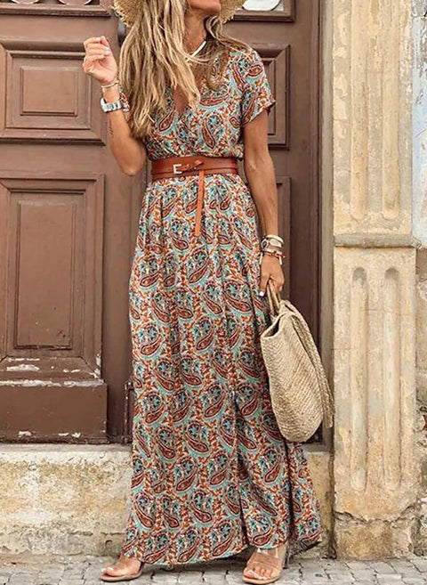 Robe droite longue tunique florale à encolure en V m161508696 