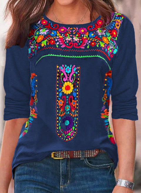 Blouses florales à manches longues et encolure ronde m161512288 