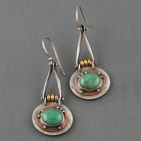 Ethnic Turquoise Two-Tone Earrings m1915010335